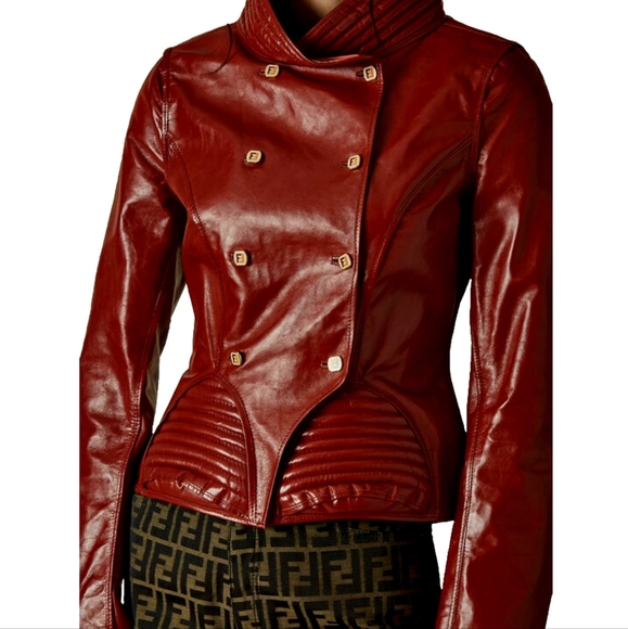 FENDI RED ( REAL) LEATHER JACKET - Picture 1 of 11